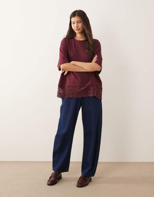 Camiseta color ciruela encaje con ribete de encaje de ASOS DESIGN, 3 de 4