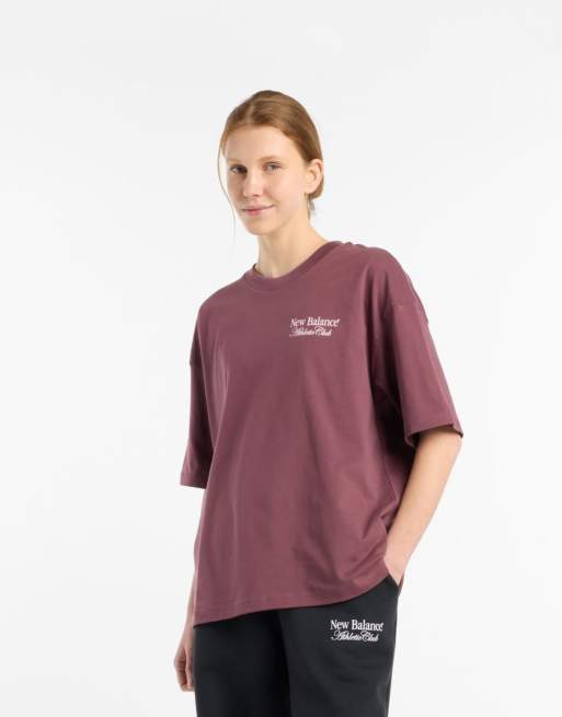 Camiseta color ciruela lavado extragrande con gráfico Linear de New Balance