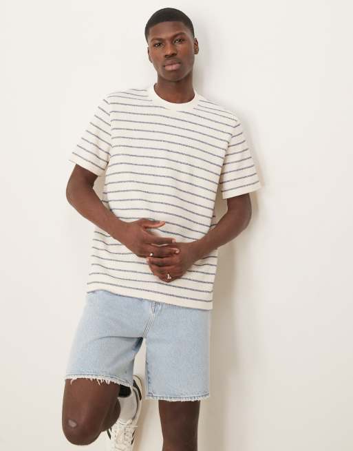 Camiseta color crema a rayas azules de punto de Selected Homme