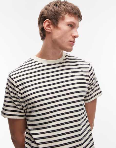 Camiseta color crema a rayas de corte estándar de tejido grueso texturizado de ASOS DESIGN - view 1