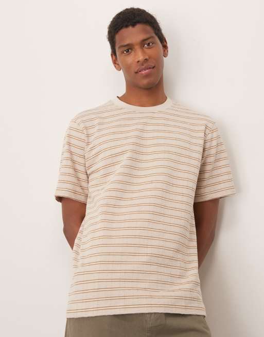 Camiseta color crema a rayas de punto de Selected Homme