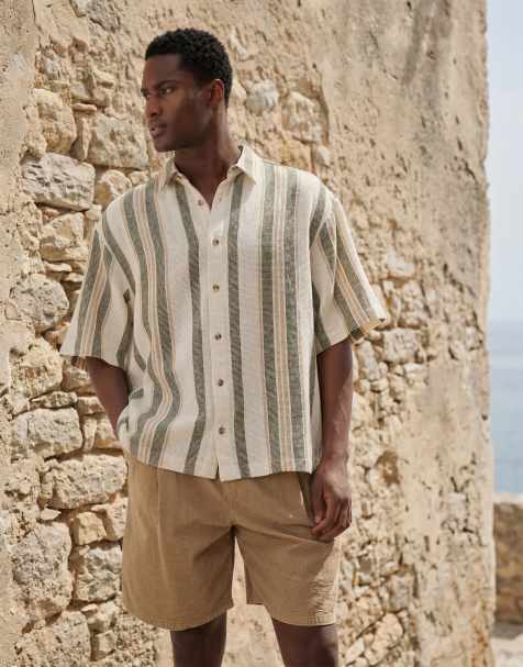 Camiseta color crema a rayas extragrande de tejido texturizado de ASOS DESIGN - view 1