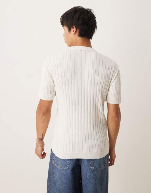 Camiseta color crema ajustada con cuello panadero de punto de ASOS DESIGN, 3 de 4