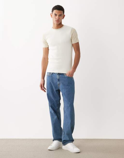 Camiseta color crema ajustada con mangas en contraste de canalé de ASOS DESIGN, 2 de 5