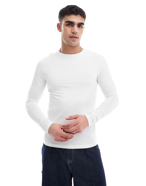 Camiseta color crema básica ajustada de manga larga de ASOS DESIGN - view 1