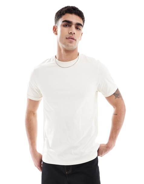 Camiseta color crema básica con cuello redondo y mangas vueltas de ASOS DESIGN - view 1