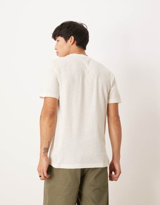 Camiseta color crema con cuello redondo de mezcla de lino de ASOS DESIGN  , 2 de 4