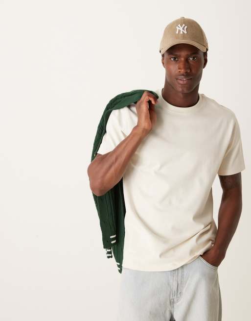 Camiseta color crema con cuello redondo de tejido grueso de 300 g/m2 premium de ASOS DESIGN