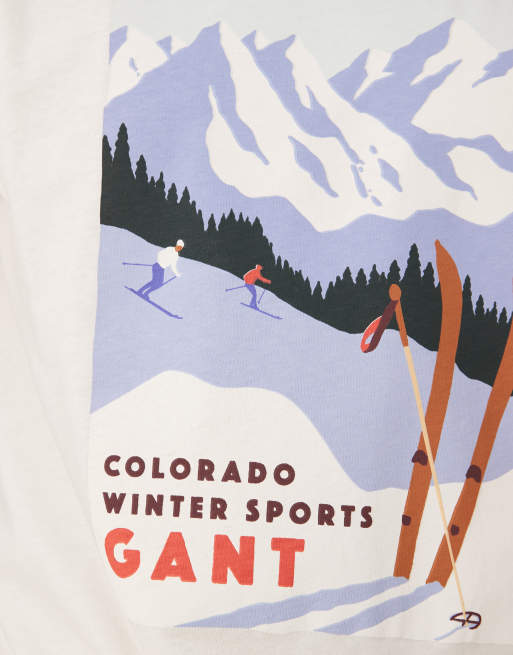 Camiseta color crema con estampado de esquí y logo de GANT, 2 de 4