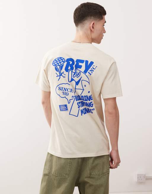 Camiseta color crema con estampado gráfico del logo Building Strong Minds de Obey, 4 de 4