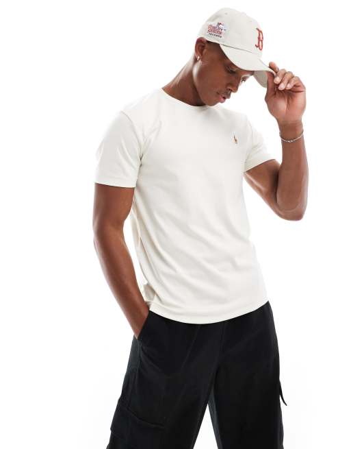 Camiseta color crema con logo de algodón Pima de Polo Ralph Lauren