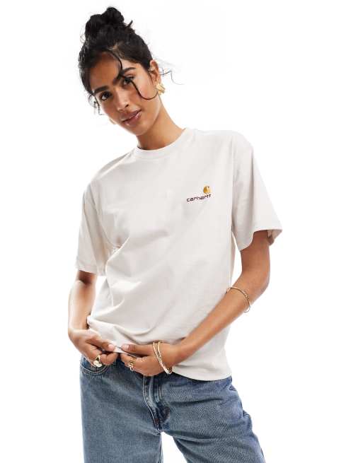 Camiseta color crema con logo de texto American de Carhartt WIP