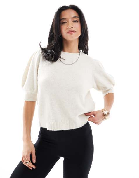 Camiseta color crema con mangas abullonadas de punto de Vero Moda Petite - view 1