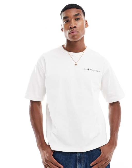Camiseta color crema de corte clásico extragrande con logo de texto de tejido grueso de Polo Ralph Lauren