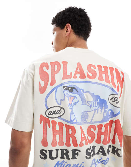 Camiseta color crema de corte cuadrado con estampado de mascota de Hollister