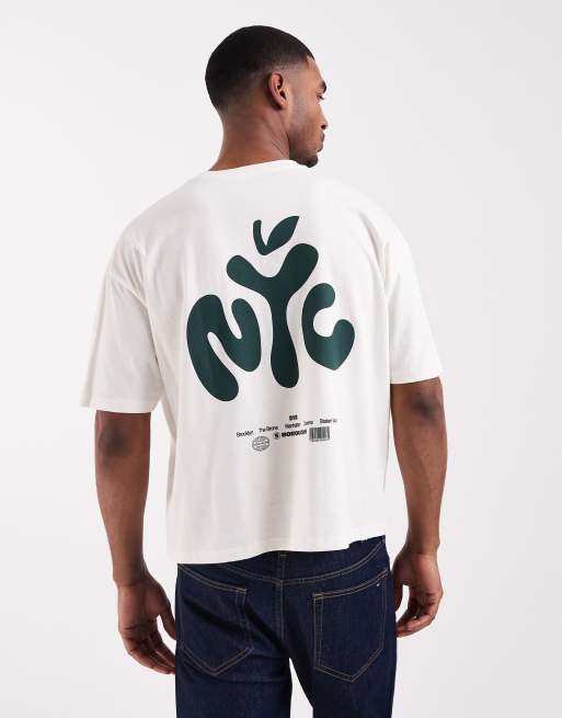 Camiseta color crema de corte cuadrado extragrande con estampado gráfico de texto 