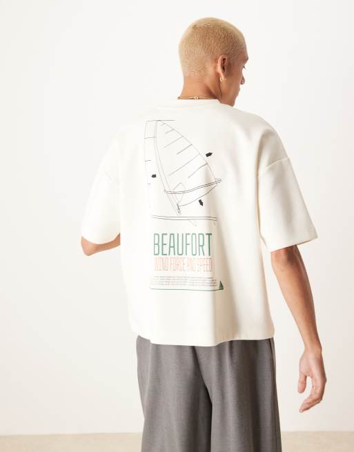 Camiseta color crema de corte cuadrado extragrande con estampado gráfico deportivo de tejido grueso de 300 g/m² de ASOS DESIGN