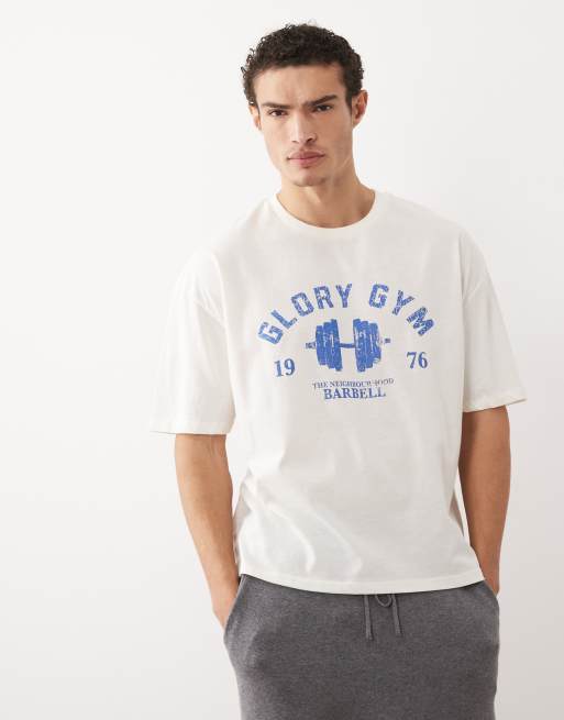 Camiseta color crema de corte cuadrado extragrande con estampado gráfico 