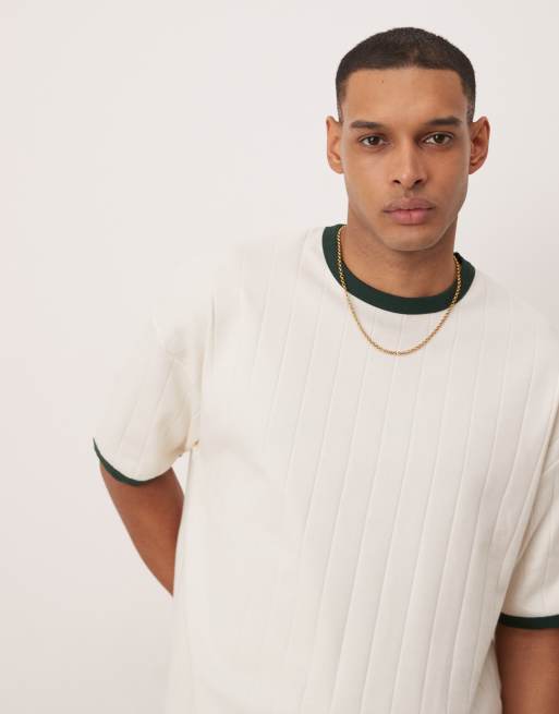 Camiseta color crema de corte cuadrado extragrande de canalé ancho de ASOS DESIGN