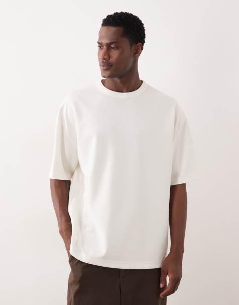 Camiseta color crema de corte cuadrado extragrande de tejido grueso de mezcla de algodón breatheMAX™ de ASOS DESIGN - view 1