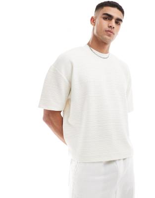 Camiseta color crema de corte cuadrado extragrande de tejido texturizado de ASOS DESIGN