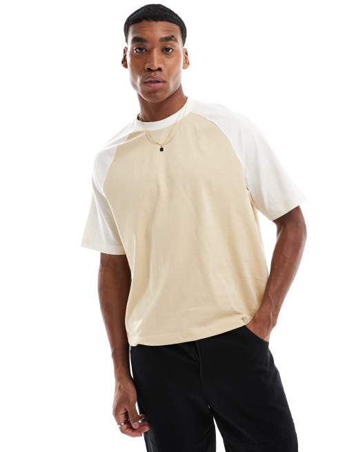 Camiseta color crema de corte cuadrado holgado con mangas raglán de ASOS DESIGN