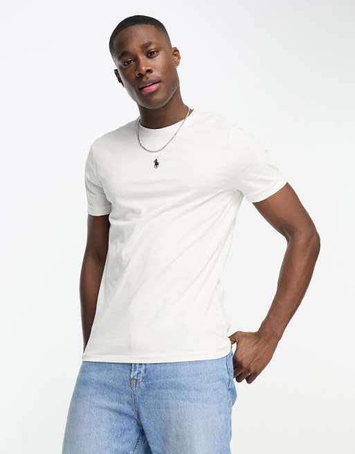 Camiseta color crema de corte custom con logo central de Polo Ralph Lauren