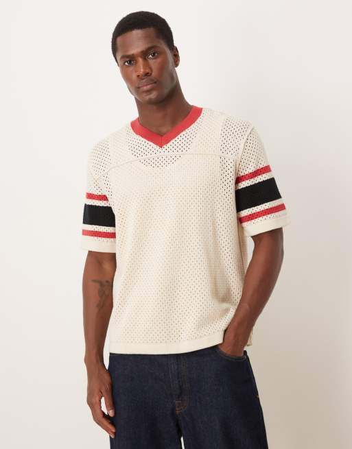 Camiseta color crema de manga corta con rayas retro de punto de Abercrombie & Fitch