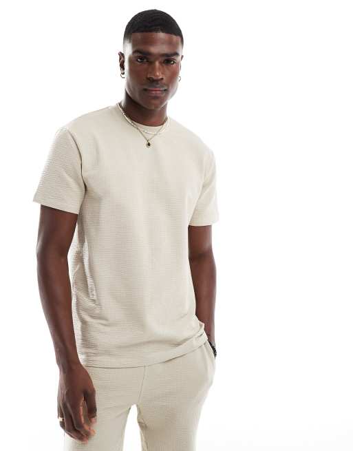 Camiseta color crema de manga corta de tejido gofrado de ONLY & SONS (parte de un conjunto)