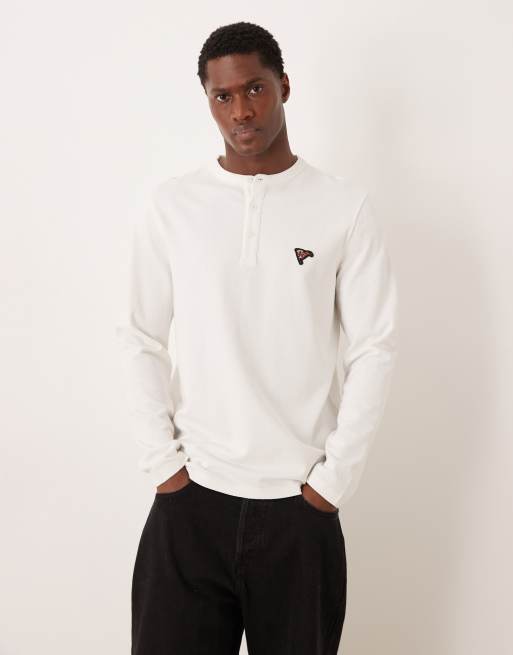 Camiseta color crema de manga larga con bordado en el pecho de tejido grueso texturizado de ASOS DESIGN