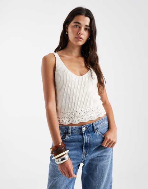 Camiseta color crema de tirantes de punto decorativo de New Look - view 1