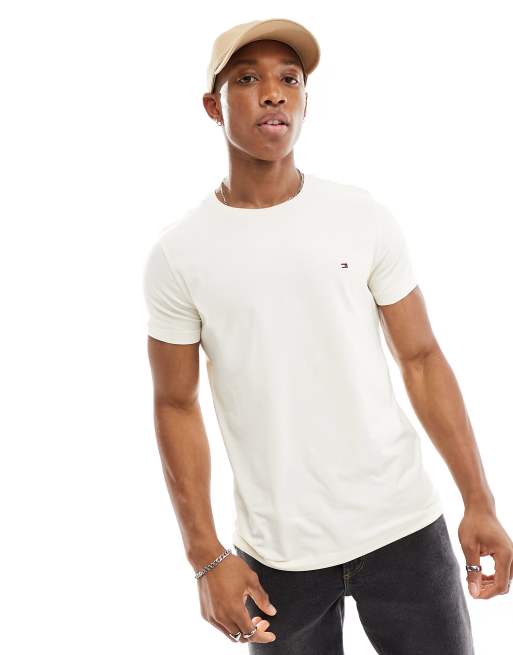 Camiseta color crema elástica de corte slim de Tommy Hilfiger