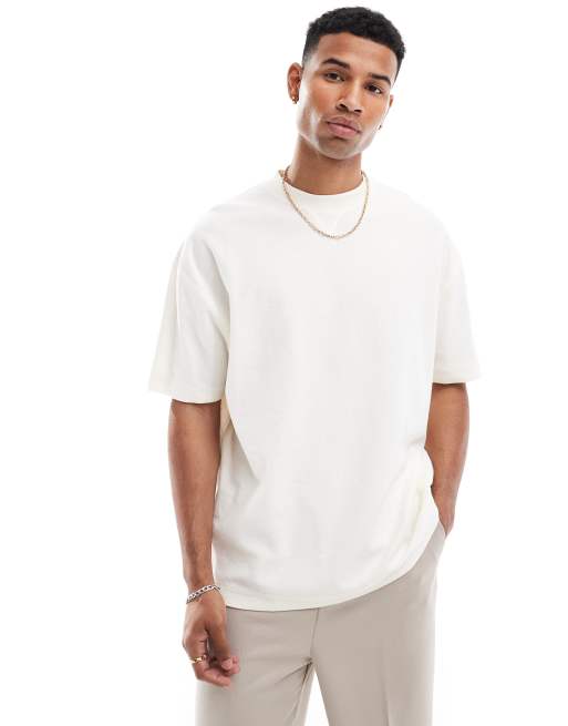 Camiseta color crema extragrande con cuello redondo de ASOS DESIGN