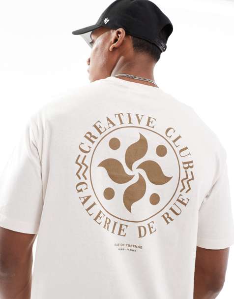 Camiseta color crema extragrande con estampado circular en la espalda de Selected - view 1