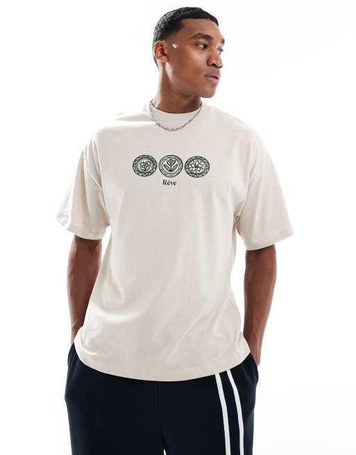 Camiseta color crema extragrande con estampado de círculos pequeños de Selected Homme