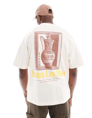 Camiseta color crema extragrande con estampado de jarrón en la espalda de Jack & Jones