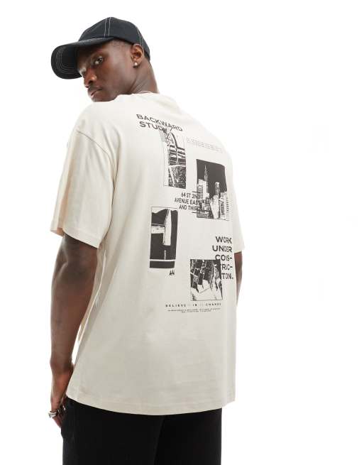 Camiseta color crema extragrande con estampado en la espalda de ADPT