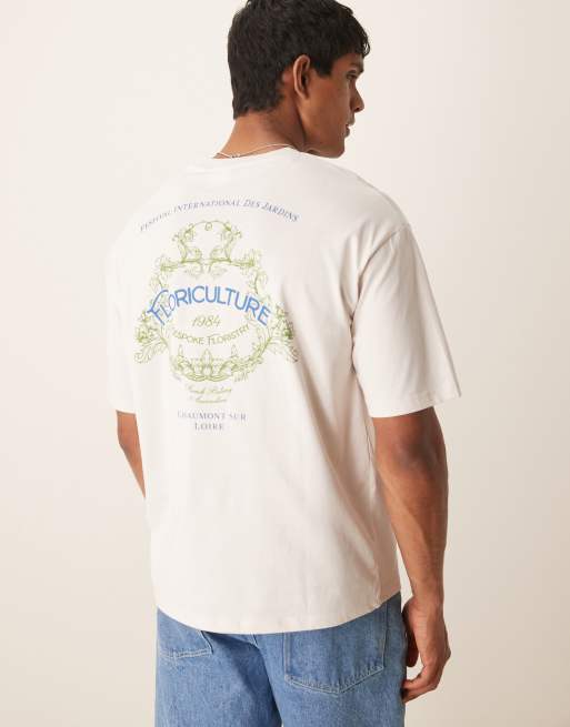 Camiseta color crema extragrande con estampado 