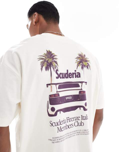 Camiseta color crema extragrande con estampado gráfico de coche de ASOS DESIGN - view 1
