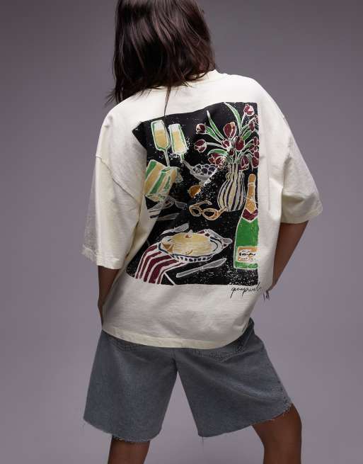 Camiseta color crema extragrande con estampado gráfico de Topshop x Grace Percival