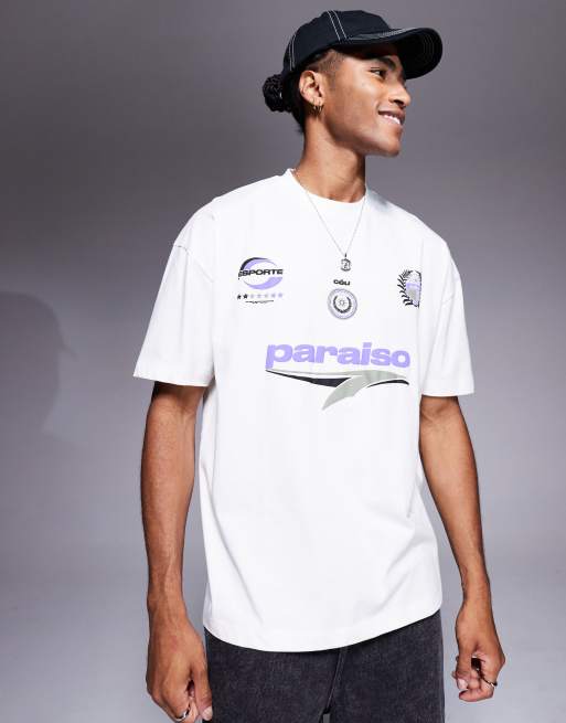 Camiseta color crema extragrande con estampado gráfico deportivo de ASOS DESIGN