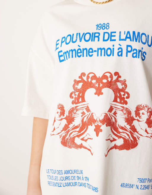 Camiseta color crema extragrande con estampado gráfico "Paris" para San Valentín de ASOS DESIGN, 3 de 4