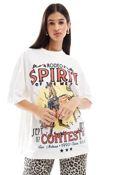 Camiseta color crema extragrande con estampado gráfico "Rodeo Spirit" de ASOS DESIGN - view 1