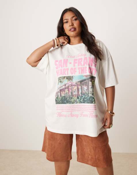 Camiseta color crema extragrande con estampado gráfico "San Francisco" de ASOS DESIGN Curve - view 1