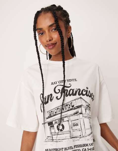 Camiseta color crema extragrande con estampado gráfico "San Francisco" de ASOS DESIGN - view 1