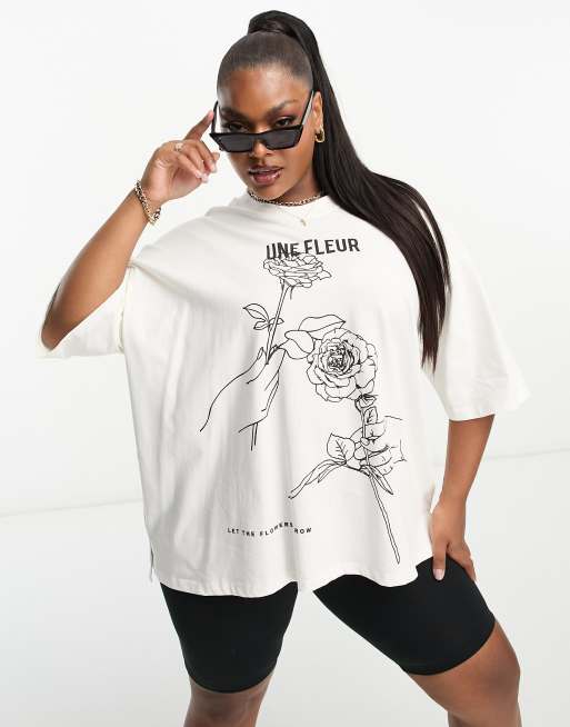 Camiseta color crema extragrande con estampado gráfico 