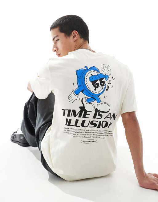 Camiseta color crema extragrande con estampado trasero de Jack & Jones