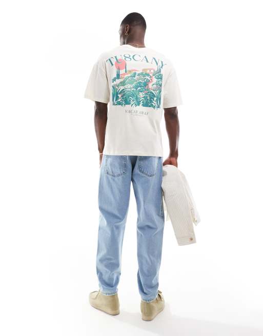 Camiseta color crema extragrande con estampado "Tuscany" en la espalda de Jack & Jones, 2 de 5