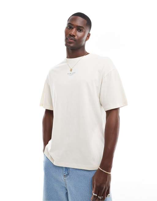 Camiseta color crema extragrande con estampado "Tuscany" en la espalda de Jack & Jones, 3 de 5