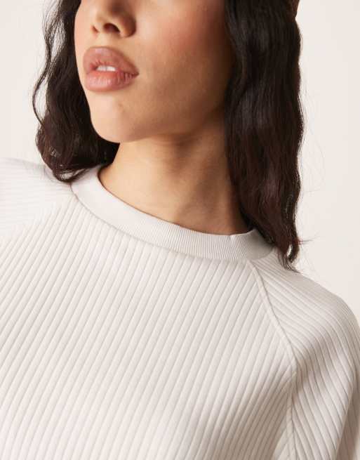 Camiseta color crema extragrande con mangas raglán de tejido grueso de canalé ancho de ASOS DESIGN (parte de un conjunto)